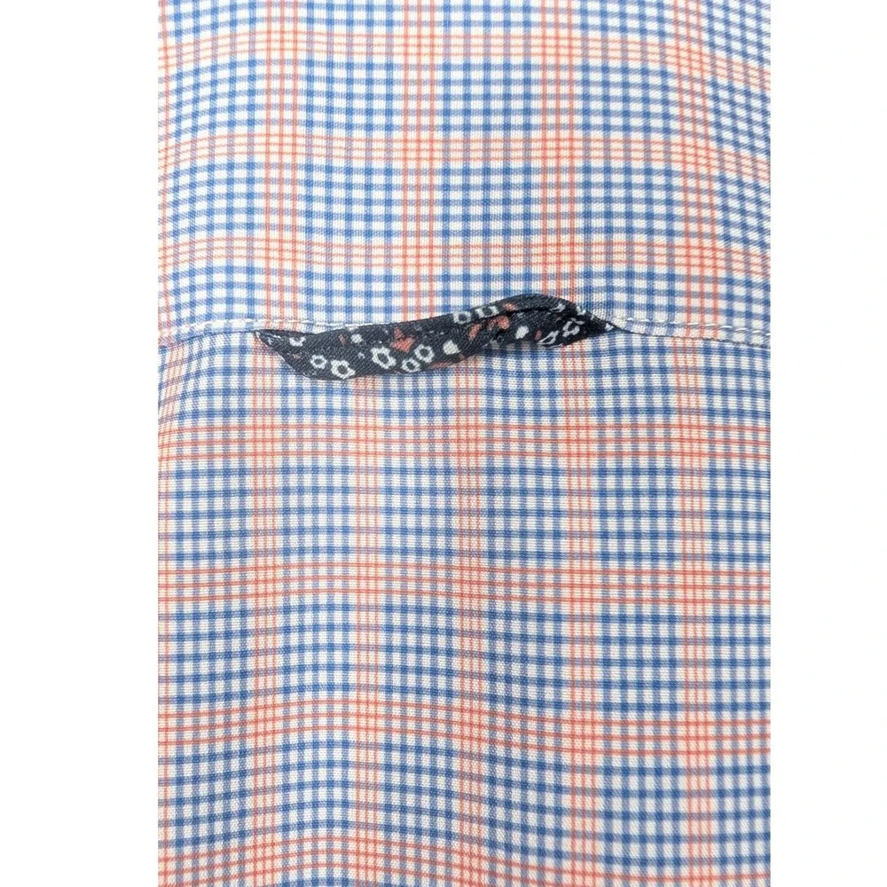 Cloudcloth Button Down Shirt Boys 12 Blue Orange Plaid 4-Way Stretch Large